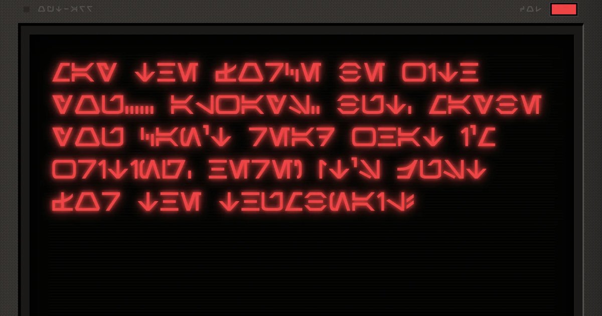 Screenshot of Aurebesh Translator: English-to-Aurebesh translator with CRT terminal aesthetics. Convert text to Star Wars script with high-res image export — for props, cosplay, and fan art.