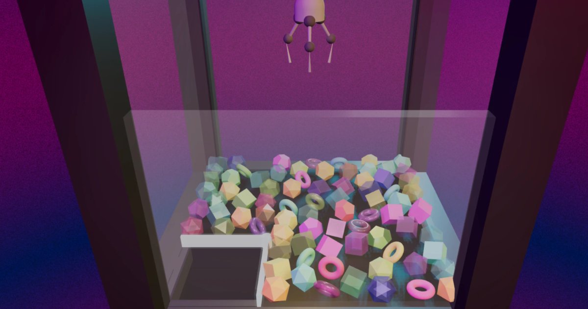 Screenshot of Claw Machine: 3D claw machine with realistic grab physics. Maneuver the crane, time your drop, and win prizes — a free arcade crane game inspired by real UFO catchers.