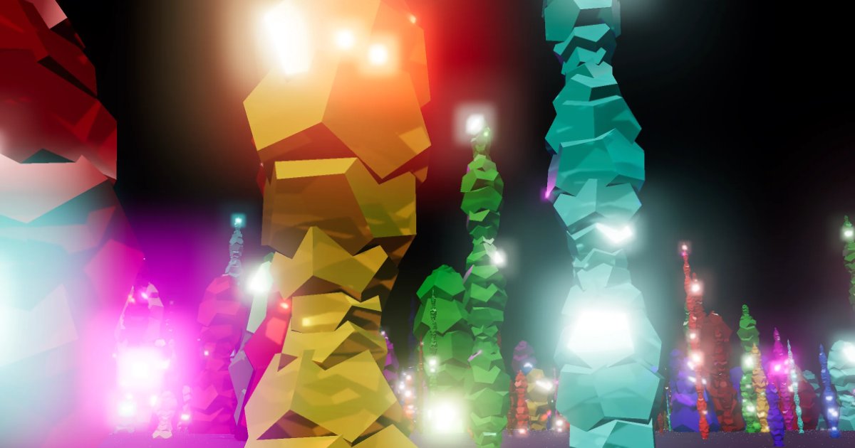 Screenshot of Crystal Candy: Infinite crystal forest generator. Explore an endless procedural landscape of sparkling geometric formations — a generative geology visualizer.