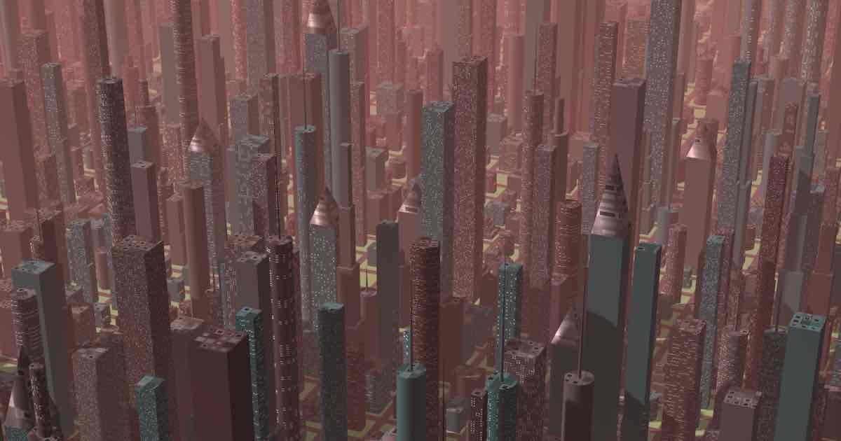 Screenshot of Driftopolis: Procedural 3D city visualizer and ambient screensaver. Generative skyline with panning controls. It's like your very own Pixel City that never sleeps.