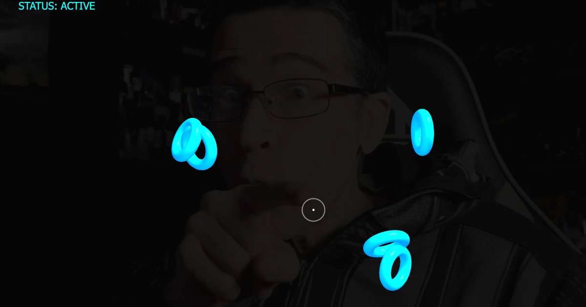 Screenshot of Gesture Blaster: Webcam hand-tracking shooter. Aim and fire with real gestures using computer vision — a motion-controlled arcade game powered by hand pose detection.