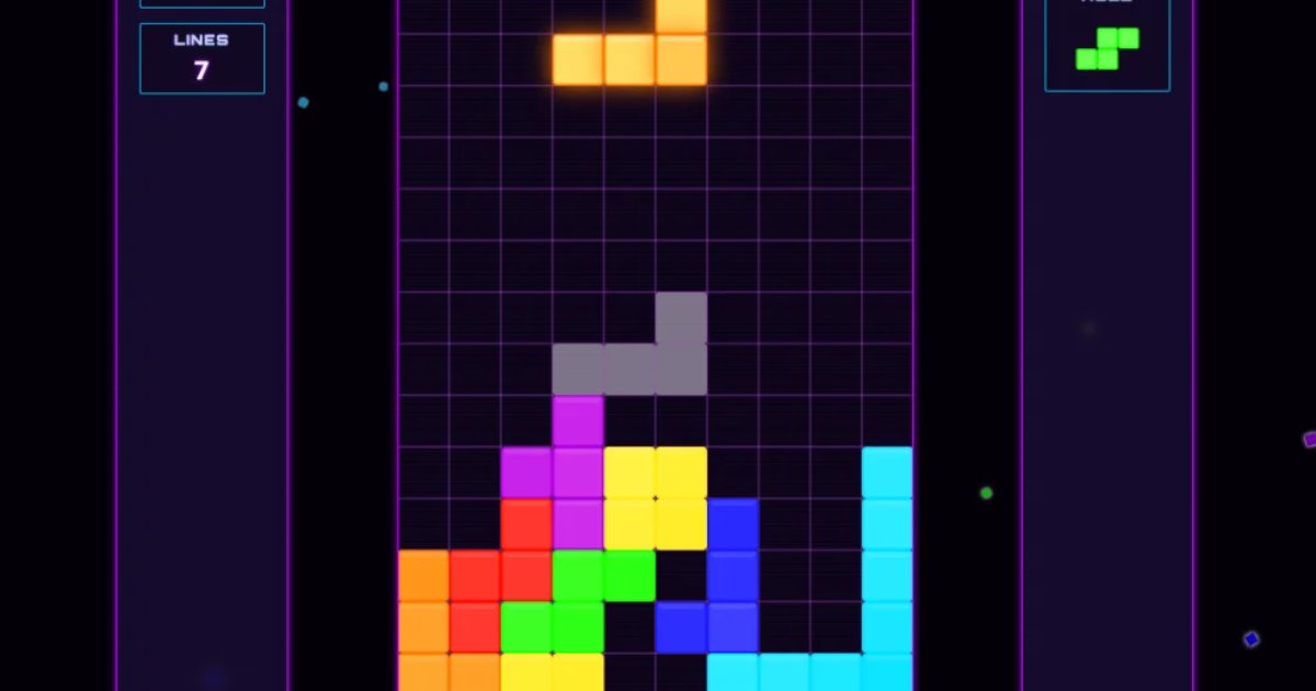 Screenshot of Glitchtris: Tetris with a glitch aesthetic — stack and clear falling blocks through visual distortion. A cyberpunk twist on the classic puzzle, inspired by Tetris Effect.
