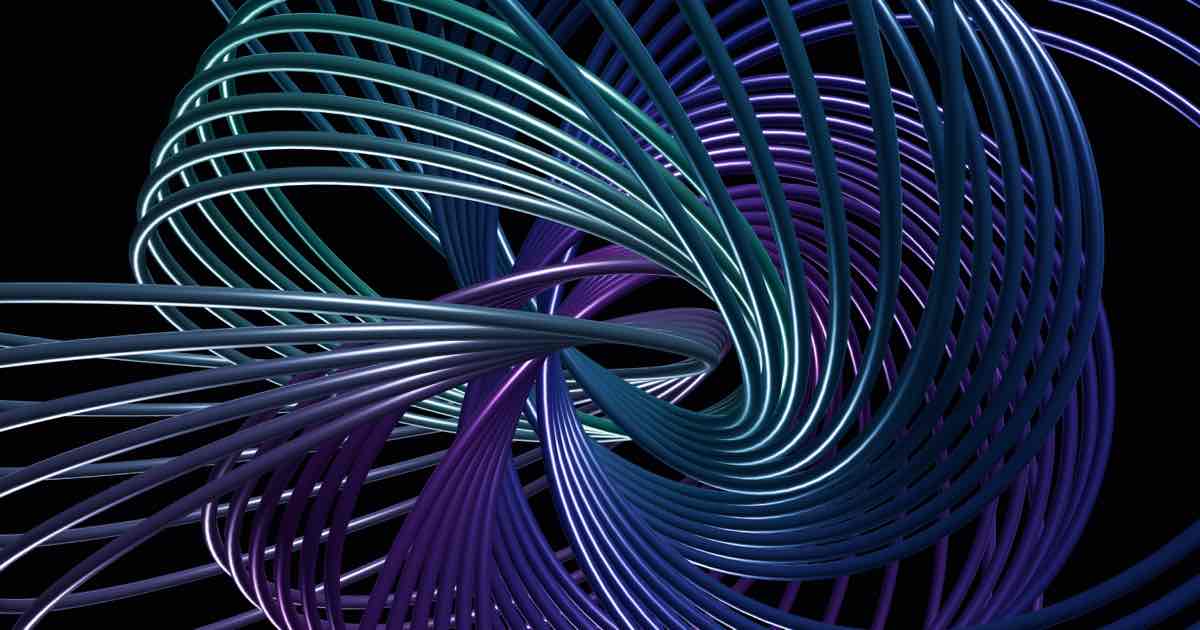 Screenshot of Hopf Skip: Explore the Hopf fibration in your browser. 12 topology presets, generative color harmony, ribbon/tube fibers. It's a 4D-to-3D math art playground.