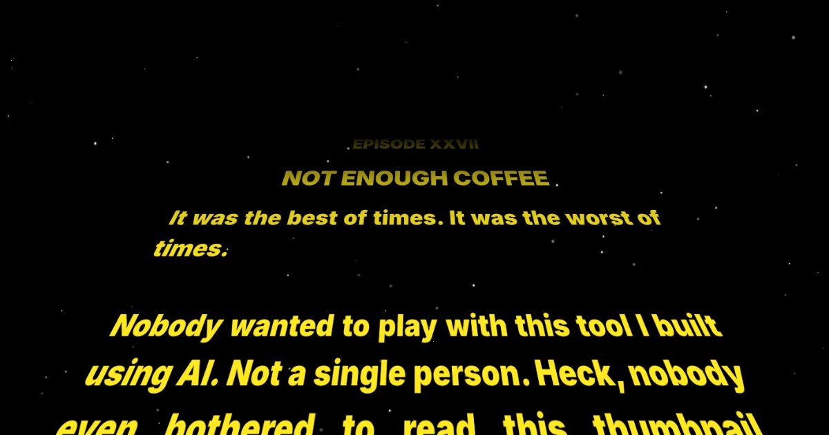 Screenshot of Star Wars Crawl: Star Wars opening crawl creator. Type your story and watch it scroll in iconic yellow perspective text — a free alternative to StarWarsIntroCreator.com.
