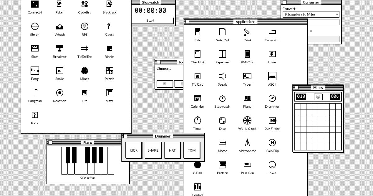 Screenshot of System Six: Classic Macintosh System 6 simulator. Explore the 1988 Mac OS desktop, menus, and apps — a faithful recreation for vintage Apple enthusiasts and computing historians.