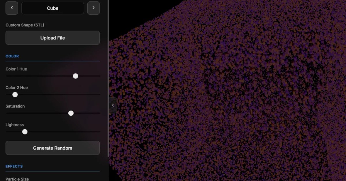 Screenshot of Shape Weaver: 3D particle shape morphing tool. Watch thousands of particles transform between geometric forms — a mesmerizing point-cloud animation engine.